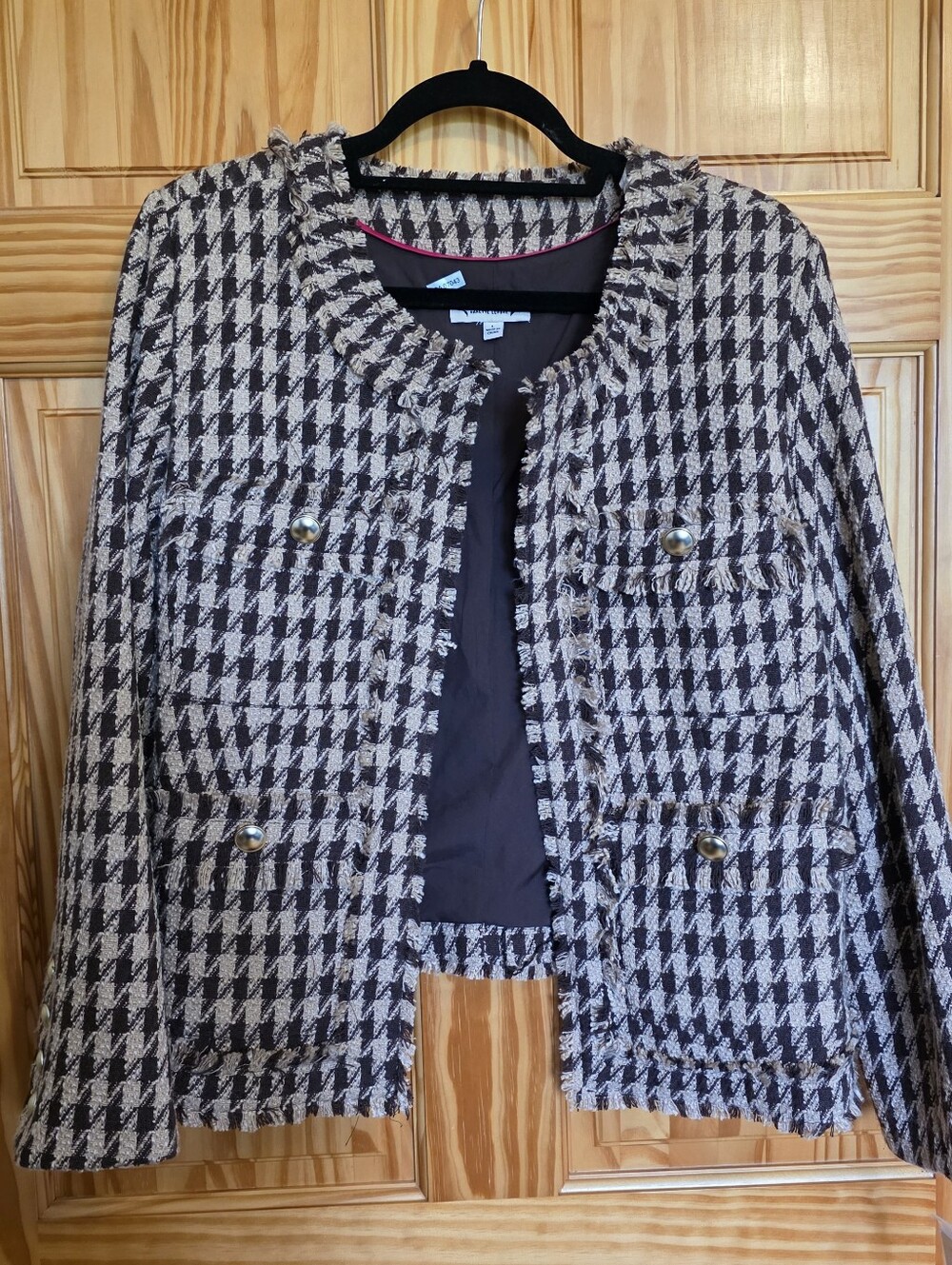 Nanette Lepore Women's Size L Houndstooth Camel Chocolate Blazer